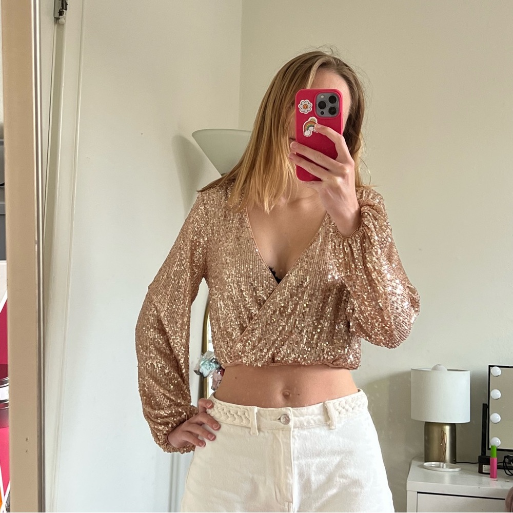 Sequin wrap cropped top